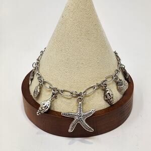 Starfish Seashell Silver Tone Dangle Chaim Bracelet Anklet Ocean Beach Cruise